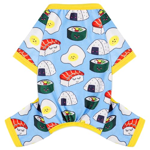 Dog Pajamas Small Sized Dogs Stretchable Summer Dog Clothes Pjs 4 Legs Girl Boy Cute Soft Puppy Outfits Doggie Cat Jammies Jumpsuit Sleeper for Pet (Bread / X-Small (Chest 11in ))