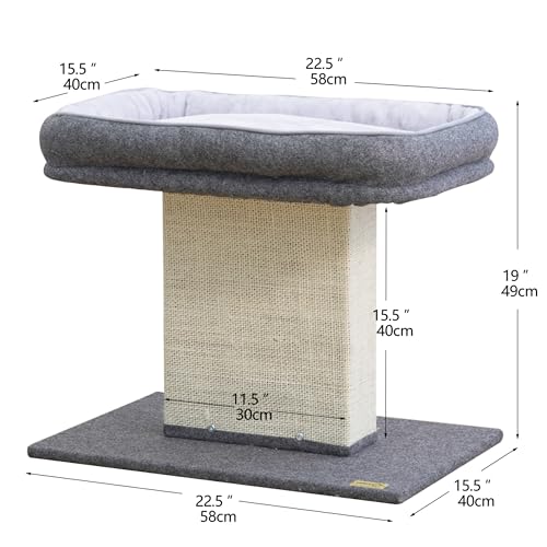 Cat Perch with Washable Replaceable Bed & Wide Sisal Scratching Post
