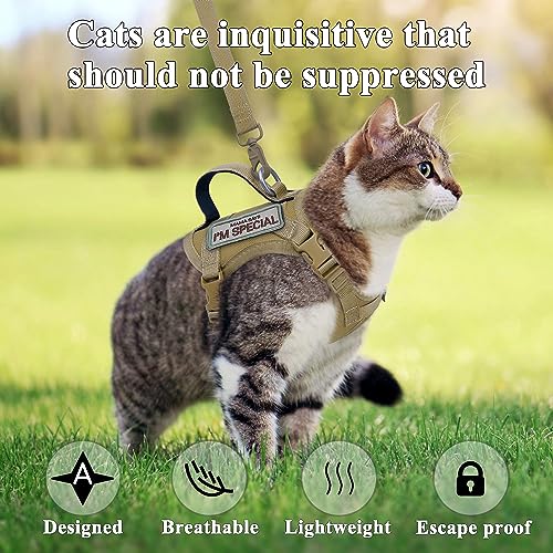 Tactical Cat Harness for Walking Escape Proof (Medium / Khaki)