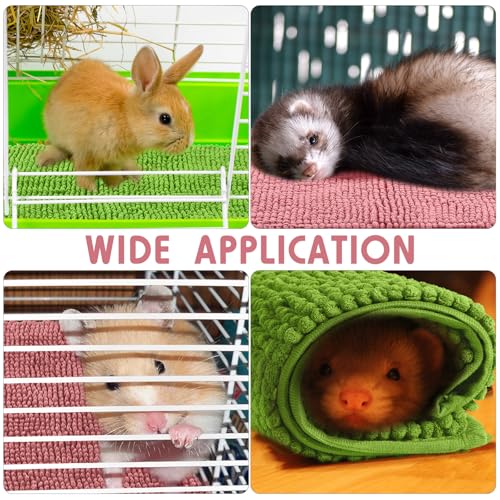 4 Pcs Guinea Pig Cage Liner (Green Pink / 12 x 12 Inch / Low Pile Chenille)