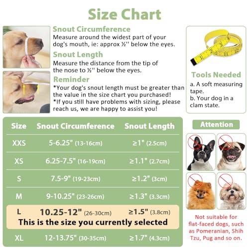 Dog Muzzle with Hook and Loop for Biting Chewing (Black / L-(Snout Cir 10.25"-12"))