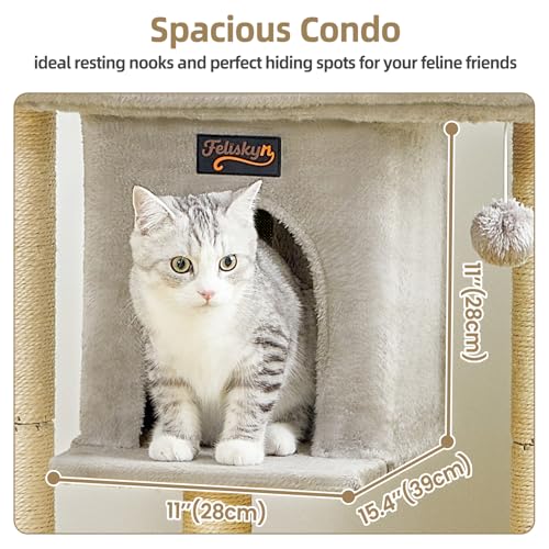 Cat Tree Tower Scratching Post for Indoor Large Adult Cats with Perch Bed (Light Grey / 28 Inches)