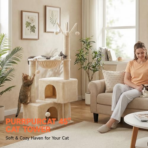 Cat Tree 45" for Indoor Cats (Beige / 45 inches)
