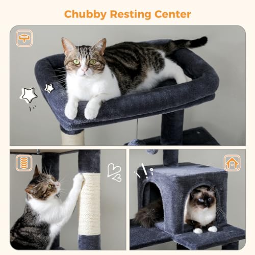 56.3" Cat Tree for Indoor Cats Large Adult with Hammock (Dark Grey / 56 Inches)