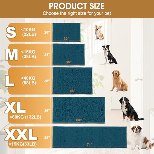 Dog Door Mat for Muddy Paws (Teal Blue / 71" x 25")