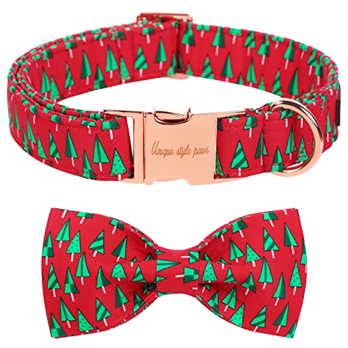Christmas Dog Collar with Bow Best Winter for Small Medium Large Dogs (Medium / Tree-Christmas)