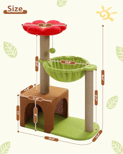 35" Flower Cat Tree for Kittens with Hammock & Sisal Posts (35" Upgraded Flower Cat Tree / Forest Brown)