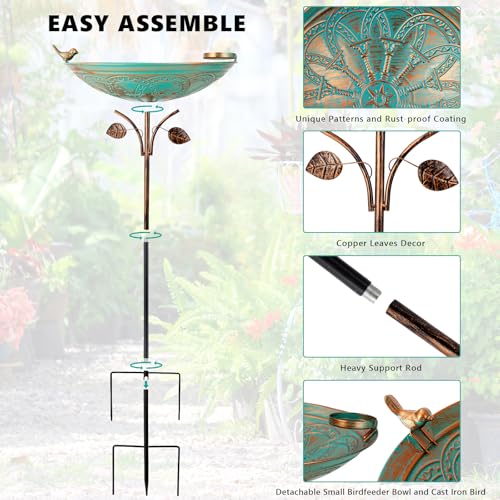 Metal Bird Baths for Outdoors (Green)