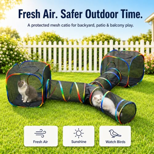 Outdoor Rainbow Cat Enclosures Playground (2 Cube+3-Way Tunnel (no tent))