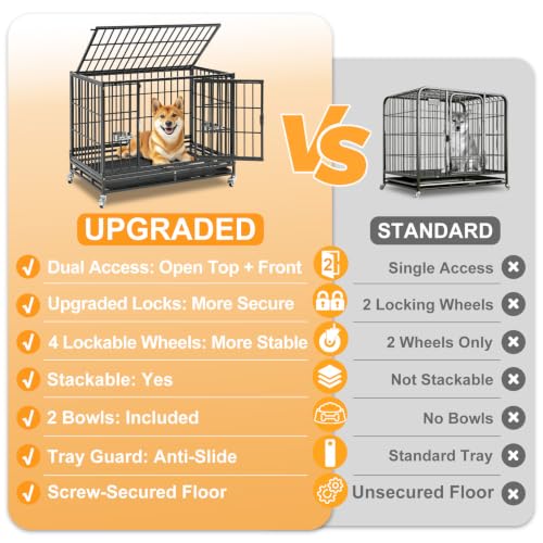 4 Pack Three Tier 37" Heavy Duty Stackable Dog Crate with Wheels (37"L x 22.5"W x 29.5"H - 3 Tiers - 4 Pack)