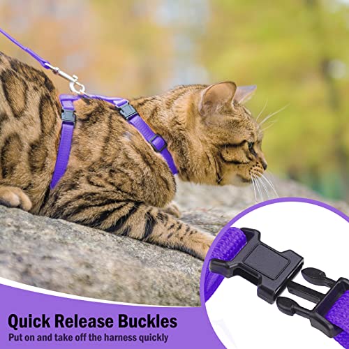 Adjustable Cat Harness and Leash Set Escape Proof Kitten Strap Collar for Walking Travel (Small / Purple)