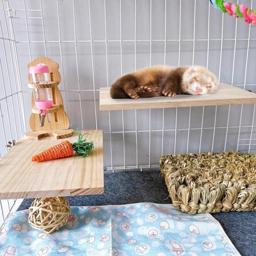 2PCS Chinchilla Wooden Platform Ledge 13 × 8 ’’ Large Bird Perch Stand Shelf Platform for Ferret Bunny Guinea Pig Conure Hamster Parrot Macaw Cockatiel (13 × 7.9 inch)