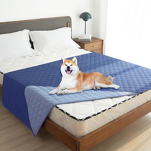 Waterproof Dog Blankets for Large Dogs (82x102 Inch (Pack of 1) / Dark Navy/Light Navy)
