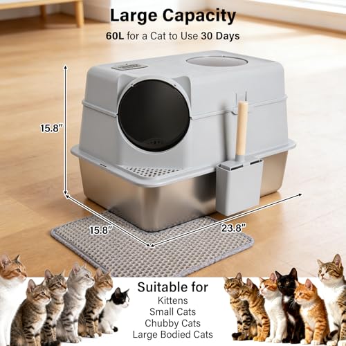Stainless Steel Litter Box with Lid (Enclosed)