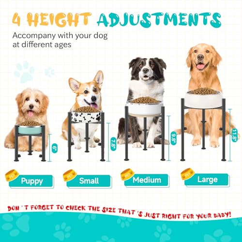 2 Pack Adjustable Dog Bowls Elevated Stand (Black-4 Heights 2 Pack)