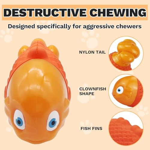 Indestructible Dog Toys for Aggressive Chewers (Orange Nylonfish / Medium)