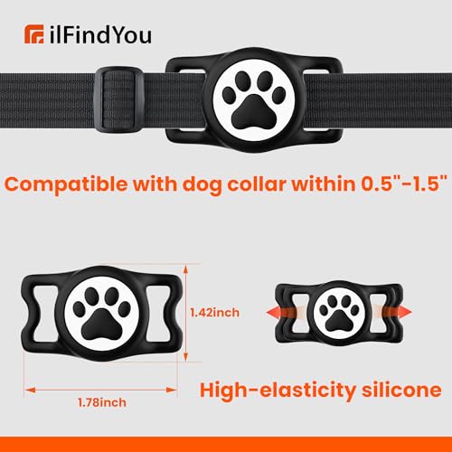 IP68 Waterproof Compatible with AirTag Dog Collar Holder (2 Pack Black&Blue)