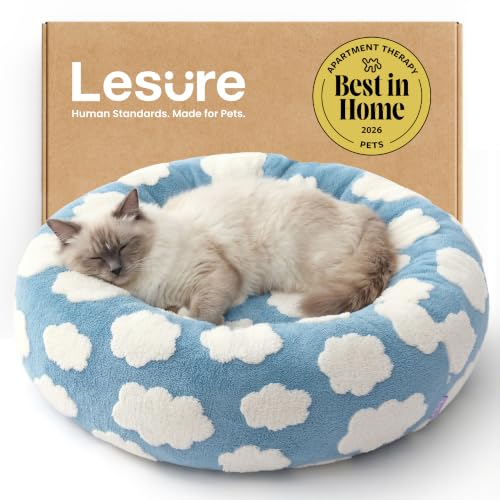 Shown on TV Jacquard Donut Cute Cat Beds Indoor (20.0"L x 20.0"W x 6.0"Th / Cozy Clouds Blue)