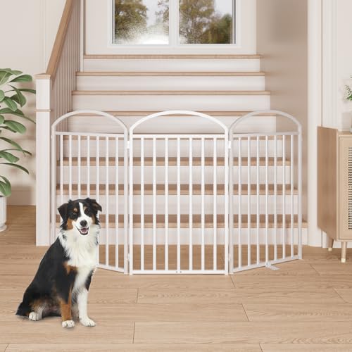 3 Panles Full Matel Freestanding Dog Gates (【3 Panels】72"W*36H" / White)