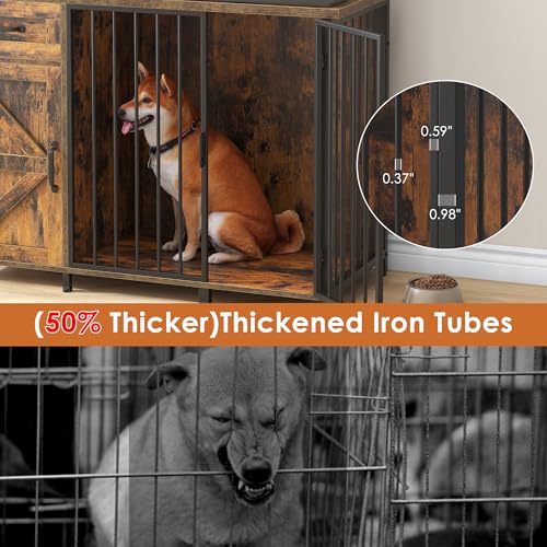 30 Inch Dog Crate Furniture with Cabinet (Brown / 48.8"L x 19.7"W x 32.7"H)