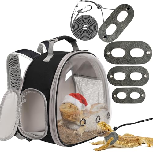 Bearded Dragon Travel Backpack with Harness and Leash Set (Black)