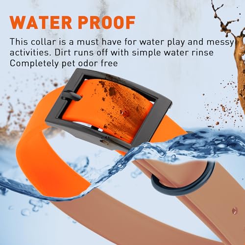 Biothane Waterproof Dog Collar Strong Coated Nylon Webbing with Black Hardware Odor (W1" x L22"-25" / Hunter Orange)