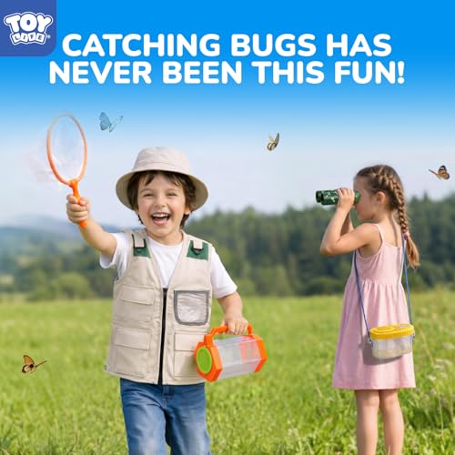 Kids Explorer Bug Catcher Kit with Safari Costume (25 PCS Dress-Up Explorer Set - Orange)