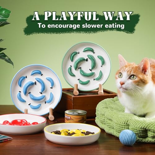 Ceramic Slow Feeder Cat Bowl (Bright Yellow / 1.2"H Standard)