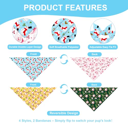 Christmas Dog Bandanas for Small Dogs (Xmas- Green, Blue (2 Sided) / Small)