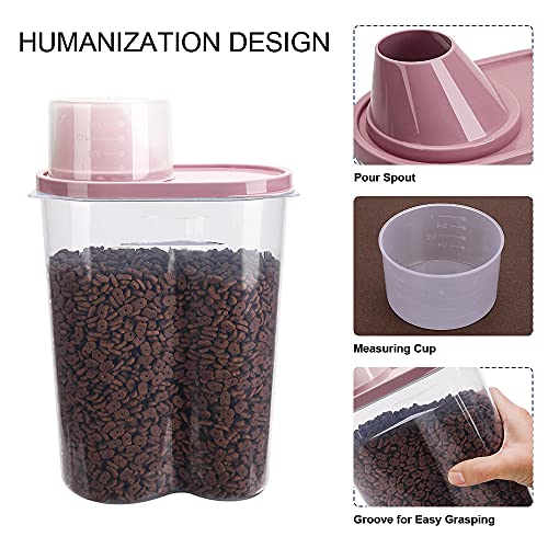 2 Pack 2lb 2.5L Pet Food Storage Container with Measuring Cup for Small Dog (Blue and Pink 2.5L)