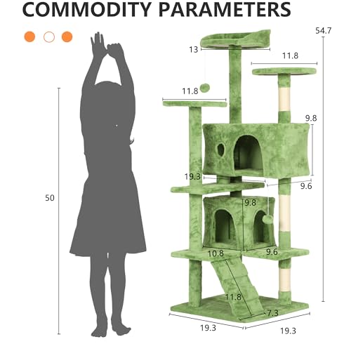 54in Cat Tree Tower for Indoor Cats (54in / Green)