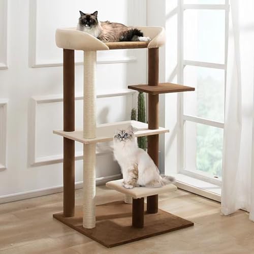 Modern Cat Tree Tower with Extra Large Platform Perch Bed for Maine Coon and Big Couch Sofa for Multiple Cats (A)