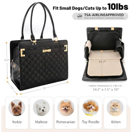 2-in-1 Stylish Dog Purse Carrier Soft-Sided Carriers Travel Tote Bag for Small Dogs Cats, Fashion Foldable Pet Bag for Puppies Small Animals with Pockets (Black Checkered, 15" L x 7.5" W x 12.2" H) (Black checkered / 15" L x 7.5" W x 12.2" H)