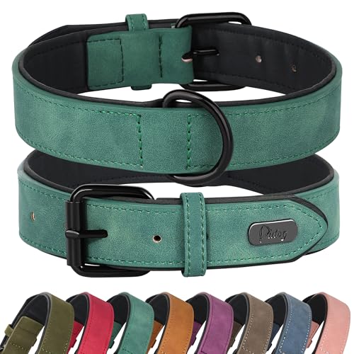 Soft PU Leather Dog Collar (L: Neck 14-18", Width 1" / Green)