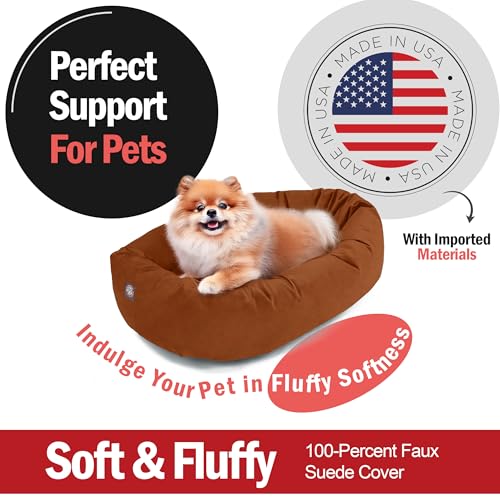 Suede Shredded Memory Foam Mix Calming Dog Bed Washable (Rust)