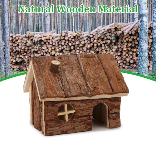Natural Wooden Hamster House Small Animals House with Chimney (S)