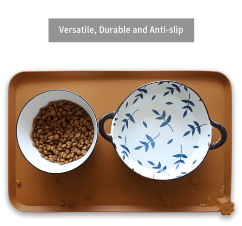 Silicone Pet Food Mats Tray (19"L x 12"W / Butterscotch)