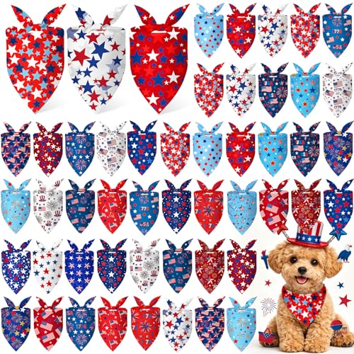 50 Pcs Patriotic Dog Bandanas Bulk 4th of July Bandanas for Dogs Star Triangle Kerchief Bib Scarf Set for Pet Independence Day 250th Anniversary Party Costume (4th of July / 19.7 x 13.8 x 13.8'')