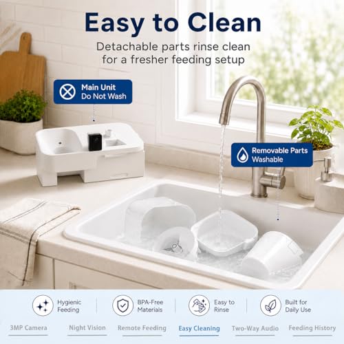 Automatic Cat&Dog Feeder and Waterer with Camera (Crisp White Cam)