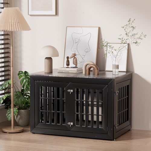 42" Heavy Duty Dog Crate Furniture for Large (42.1"L x 28.7"W x 28.5"H / Black+Grey)