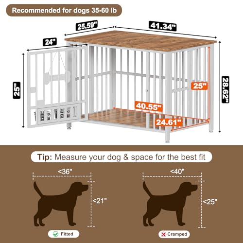 41" Dog Crate Furniture Foldable (White & Beech / 41.3"L x 25.6"W x 28.6"H)