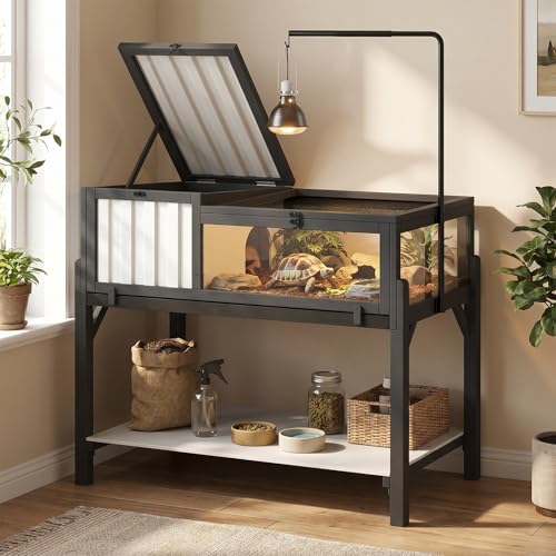 Large Indoor Tortoise Habitat with PVC Shelter & Adjustable Light Stand (40.4"L x 22.8"W x 34.2"H)