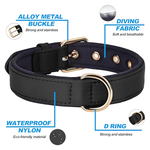 Soft Padded Dog Collars for Large Dogs (Black / XL: Fit 17-23" Neck)