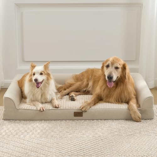 Orthopedic Dog Bed for Extra Large Dogs (Beige / XL:44x32x7 inch)