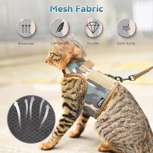 Cat Harness and Leash Set Escape Proof (Jungle Camo / M 5.5-9 lbs)