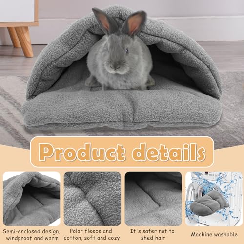 Rabbit Cave Sleeping Bed Guinea Pig Hideout Cozy House Pet Soft Warm Fleece Winter Slipper Cushion Small Animal Nest Cage for Ferrets Squirrel Hamster Chinchilla Rat Hedgehog Bunny (Dark Gray)