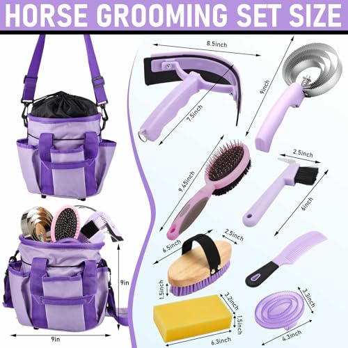 9 Pcs Horse Grooming Kit Tack Room Supplies (Classic / Purple)