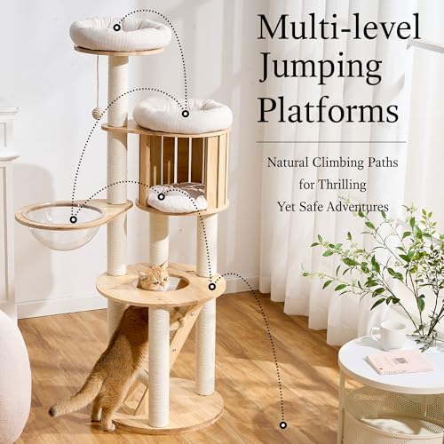Wood Modern Cat Tree (62 Inch)
