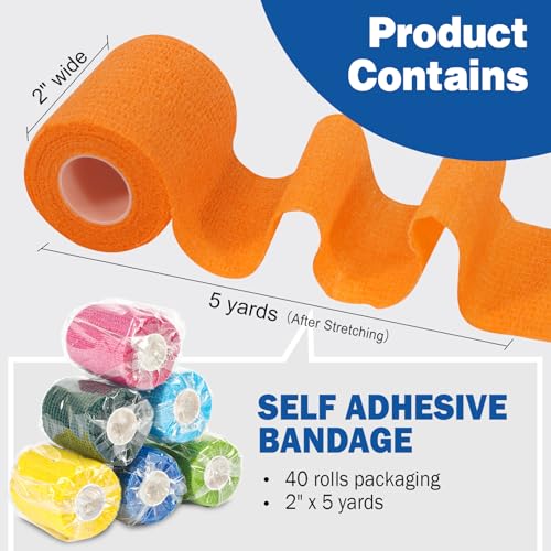 40 Pack Self Adhesive Bandage Wrap (Multi-colored / 2IN - 40Pack)
