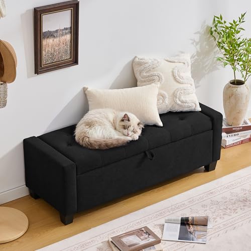 43" Ottoman with Storage (Black / 19.2"D x 43"W x 16.9"H)
